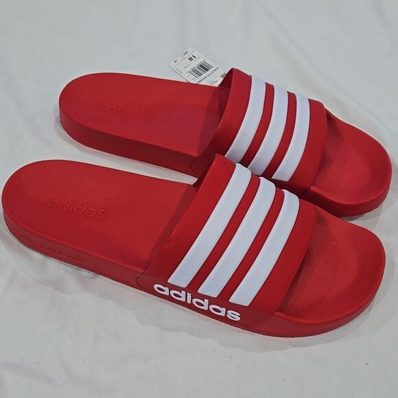 adidas Other - Adidas Adilette slides Shower Bath house men 18 Red And White NWT